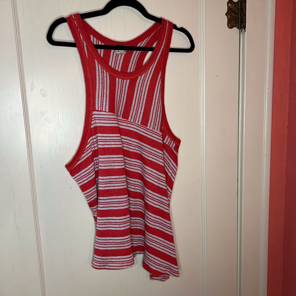 Free People Size Large top. Red and Grey Asymmetric hem.